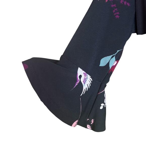 Candies Black Floral Y2K Flare Sleeve Blouse Cinched Front Peplum Bottom - Picture 3 of 6